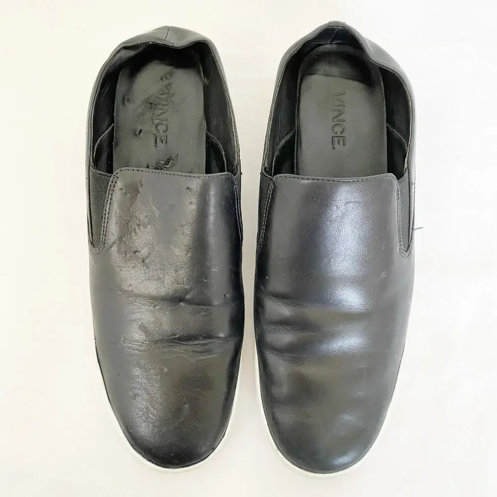 VINCE Verrell Slip-On Leather Sneaker in Black Size 8
